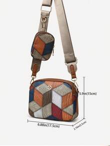 Contrast Color Geometric Decor Metal Accent Crossbody Bag, Suitable For Women's Daily Use - Multicolor - View 8