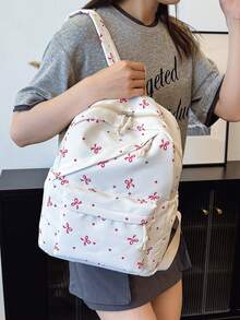 3 Pcs Back To School Backpack Set - Stylish Large Capacity Backpack&Lunch Bag& Pencil Case Multi-Pack,With Laptop Compartment Bow Pattern Nylon Backpack Featuring Adjustable Straps Spacious Multi-Pockets - Lightweight Portable Zipper Bags For Students/Teens/Graduates Perfect For Outdoor/Travel/Middle School/High School /College, Cute Bow Backpack, Bags For University, University Essentials