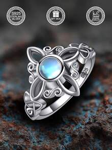 1 Stück S925 Sterling Silber Mondstein Hexenknoten Ring, Schmuck für Frauen, geeignet für tägliche Dekoration, Osterdekoration, Musikfestival Dekoration, Ostergeschenk, Weihnachtsgeschenk, Hochzeitsgeschenk, kommt mit Geschenkbox