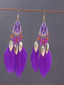 1 对复古鸡毛耳环