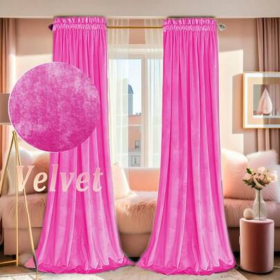 1 Pack Fashionable Shiny Pink Blackout Curtain, Rod Pocket Top, High-Quality Velvet Fabric, Smooth & Soft, Natural Drape, Wrinkle-Resistant, Temperature Balancing, 70-80% Blackout, Privacy Protection, Machine Washable, Modern European & American Style Home Decor For Bedroom, Living Room, Office, Party, Wedding, Valentine's Day, Anniversary