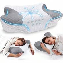 Almohadas de cuello cervical con espuma viscoelástica, almohadas de cuello para aliviar el dolor, almohadas de espuma viscoelástica ergonómicas para el cuello, almohadas ortopédicas ajustables con - Negro - Ver 9