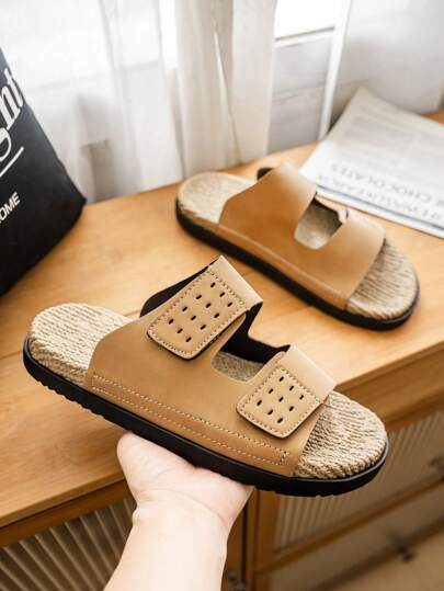 Sandalias casuales de unicolor para hombres, pantuflas de interior antideslizantes