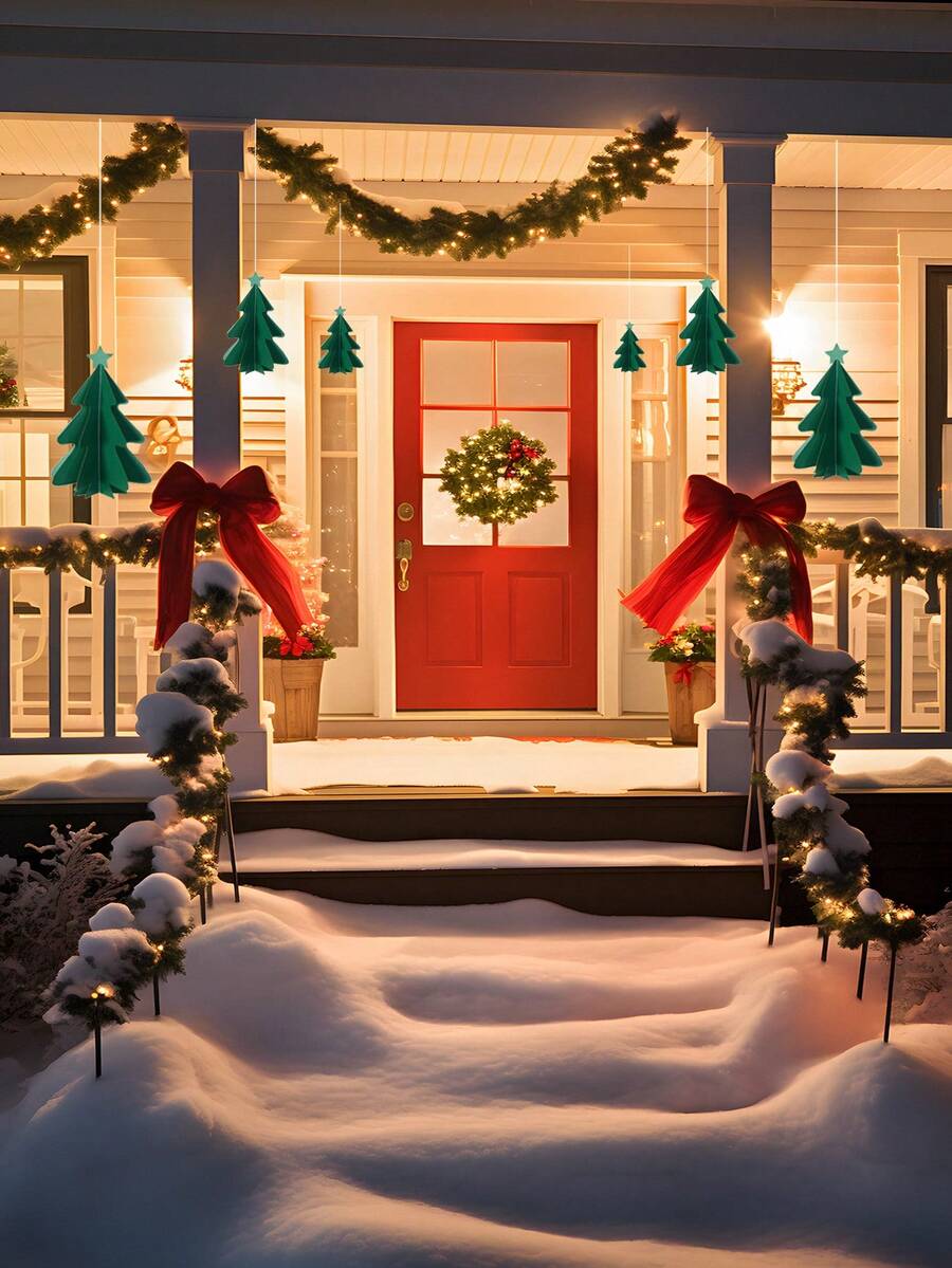 6 Stücke 3D Dreischicht Weihnachtsbaum Dekorationen, geeignet für Weihnachten Innen-/Außenbereich, Garten Baumspitzen Dekoration