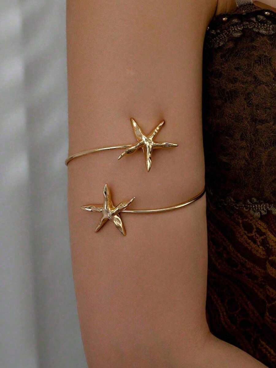 1 Pc Golden Color Cute Starfish Arm Cuff Armband Beach Body Jewelry - Gold - View 1