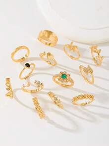 12/13/17/24/29/36件/套夏季优雅银戒指，波西米亚风，适合女士日常佩戴、海滩度假、旅行、母亲节、情人节、圣诞节、万圣节、礼物 - 彩色 - 查看 5