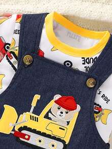 2 piezas Conjunto para Bebé Niño con Diseño de Osito Futbolista – Camiseta de Rayas y Peto - Multicolor - Ver 6