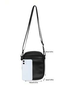 1 Túi đeo chéo mini PU màu trơn chống nước dành cho nam, thích hợp đi học, đi làm, du lịch, mùa tựu trường - màu đen - Xem 3