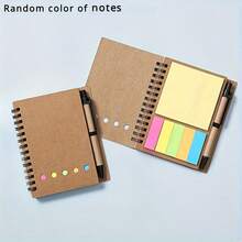 1pc Spiral Pocket Notebook With Pen Holder, Sticky Notes And Colored Index Tabs - Durable Brown Paper Cover Journal - 4.1"X5.3" - Compact Portable Size (Card Order Is Random)
