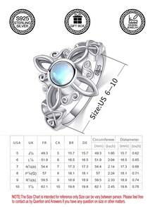 1 Stück S925 Sterling Silber Mondstein Hexenknoten Ring, Schmuck für Frauen, geeignet für tägliche Dekoration, Osterdekoration, Musikfestival Dekoration, Ostergeschenk, Weihnachtsgeschenk, Hochzeitsgeschenk, kommt mit Geschenkbox