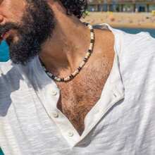 1 件男士复古做旧绿松石贝壳和宝石串珠项链，天然椰子冲浪者项链颈链礼物 - 彩色 - 查看 5