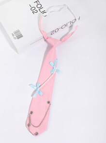 1 pieza Collar gargantilla elegante con cadena de perlas falsas y decoración de mariposa, color rosa/azul, adecuado para fiesta, regalo, escuela, camisa, atuendo de vacaciones