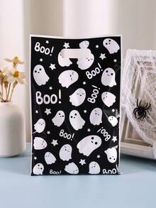 10/20/50 túi quà Halloween đen trắng có quai xách, túi nhựa đựng quà hình ma dễ thương dùng để trang trí tiệc Halloween 2025, túi đựng kẹo hình ma Boo, lễ hội rùng rợn, sự kiện kỷ niệm theo chủ đề đáng sợ, túi đóng gói quà tặng - Nhiều màu - Xem 11