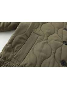 Jaqueta Acolchoada Acolchoada Feminina, Ajuste Folgado, Casual, Zíper na Frente, Gola Redonda com Bolsos, Casaco de Outono e Inverno