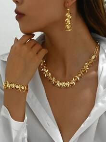 4pcs Elegant Vintage Personalized Fashion Banquet Jewelry Set, Necklace, Earrings, Bracelet - A - View 4