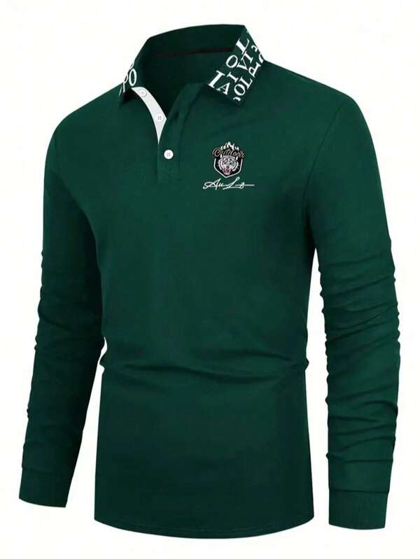 Camisa polo de manga larga casual con estampado digital 3D para hombres, lavable a máquina, adecuada para uso diario, golf, tenis, tela opaca