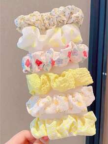 6个装花卉格子发圈，适合青少年，甜美清新风格，可扎马尾辫和丸子头，无卡片包装 - 彩色 - 查看 5