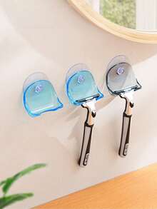 1pc Suction Cup Razor Holder, Transparent Bathroom Wall Mount Organizer Rack