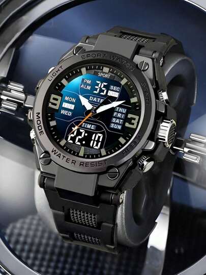 1 pieza/Set Reloj electrónico deportivo de múltiples funciones con escala numérica árabe redonda y pantalla dual, adecuado para uso diario, regalo de cumpleaños, aniversario, Día del Soltero, promoción de Halloween y otros regalos festivos para mujeres