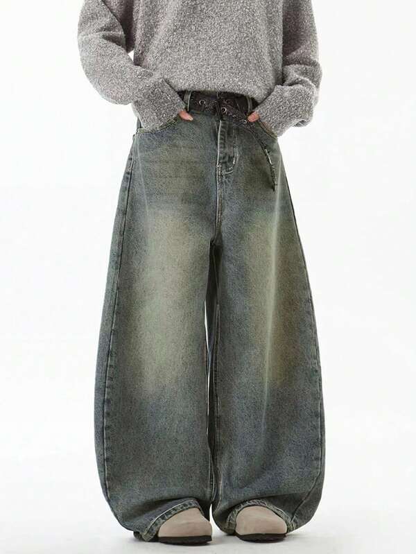 1 件休闲学院风宽松百搭情侣宽松牛仔裤