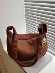 Bolsa Transversal Casual Feminina de Cor Sólida e Fofa para Uso Diário - Castanho - Visão 3