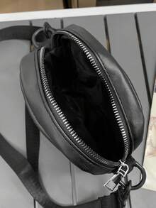 1 Túi đeo chéo mini PU màu trơn chống nước dành cho nam, thích hợp đi học, đi làm, du lịch, mùa tựu trường - màu đen - Xem 5