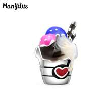 Manyilus Manyilus Original Sterling Silber Niedlicher Kaninchen Charm, Katze, kleiner Bär, Eule, Chamäleon, Eiscreme, Stern, Mond Charm Anhänger Perlen, geeignet für Armbänder & Halsketten Schmuckgeschenke für Frauen.