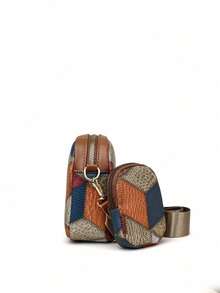 Contrast Color Geometric Decor Metal Accent Crossbody Bag, Suitable For Women's Daily Use - Multicolor - View 4
