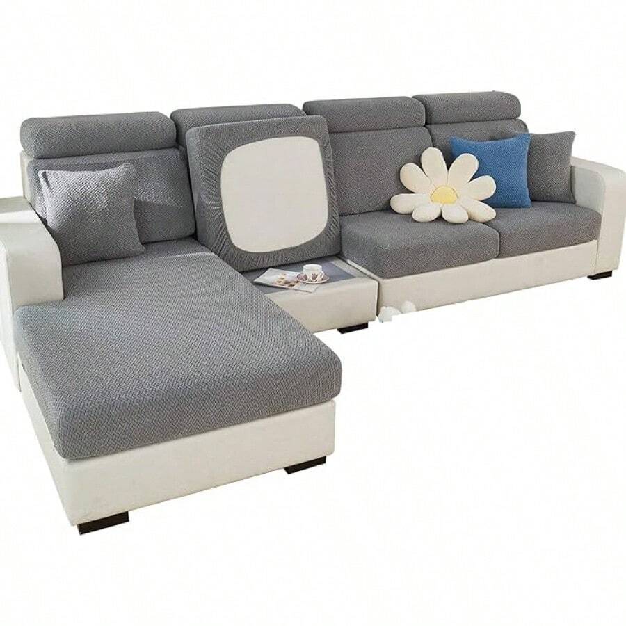 Sofa Cover Stretch Cushion Couch Covers Chaise Lounge Cover For L Shape Sectional Sofa Slipcover Anti-Slip Elastic Wear-Resistant Furniture Protector (Weave Grey, 1 Seater Cover) - 單座椅套_ - 查看 1