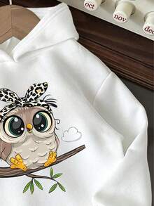 Young Girl Cartoon Pattern Warm Sweatshirt - White - View 3