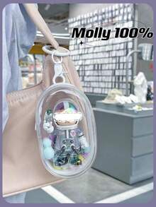 1 件便携式迷你人物透明展示袋（带钥匙扣和彩色球，不含人物）、悬挂式盲盒收纳袋、拉链封口、防尘收藏盒、可爱包包挂饰、背包吊坠、汽车钥匙扣 - 白色 - 查看 10