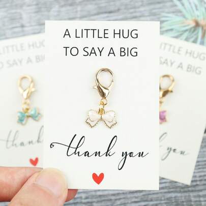 4 件迷你蝴蝶结钥匙扣，附赠“轻轻拥抱，表达深深感谢”卡片，感谢礼物，适合教师节、生日、婚礼、家人和朋友的贴心礼物，包包迷你饰品和手提包配饰