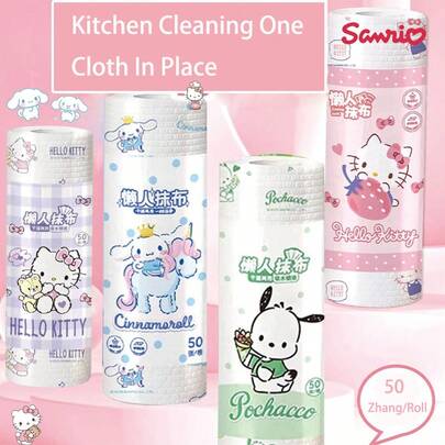 Sanrio Paño de limpieza desechable con diseño de Hello Kitty, de doble uso para uso seco y húmedo, con patrones impresos de dibujos animados y diseño de puntos, absorbente y absorbe el aceite, flexible y lavable, adecuado para limpiar vajilla, mesas de comedor, utensilios de cocina, estufas, etc. (estilo aleatorio)