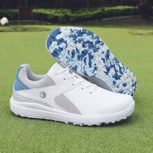 Breathable Golf Shoes, Spikeless Outdoor Sports Shoes, Anti-Slip & Wear-Resistant - White and Blue - View 2