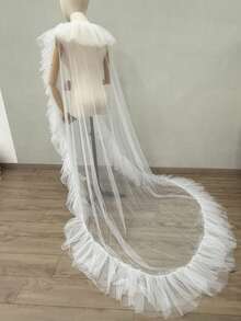 Chal de tul extra grande para novia, accesorio de vestido de novia y de fiesta con caída, ropa de verano para mujer, para la playa - Blanco - Ver 8