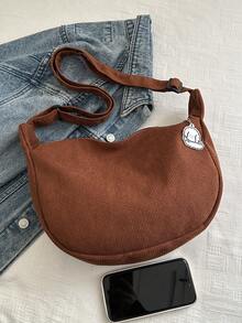 Bolsa Transversal Casual Feminina de Cor Sólida e Fofa para Uso Diário - Castanho - Visão 7