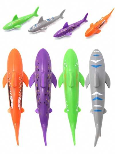4pcs Kids Summer Swimming Pool Shark Shaped Diving Toys, Underwater Catching Game Toys, Educational Throwing Toys, Diving & Swimming Training Supplies, Swimming Pool Fun Games, Outdoor Toys, Swimming Pool Toys, Water Games Training Gifts For Boys & Girls (Partial Colors Random)