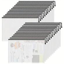 [Pungi de depozitare impermeabile] 20 de bucăți de pungi de depozitare impermeabile, format A4 (15''x11''), inclusiv pungi de dosare cu fermoar, pungi de plasă din plastic și pungi de depozitare pentru jocuri de societate, potrivite pentru birouri și școli, negre, pentru rechizite școlare, pentru întoarcerea la școală - negru deschis - Vizualizare 1