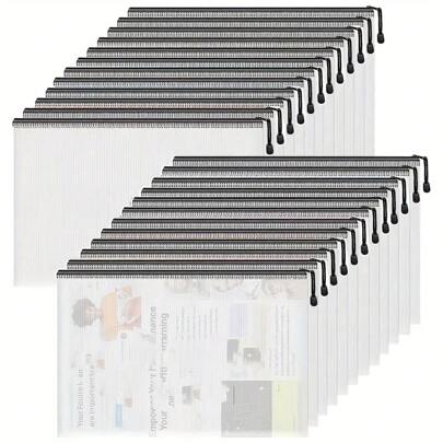 [Bolsas de almacenamiento impermeables] 20 piezas de bolsas de almacenamiento impermeables tamaño A4 (15''x11''), que incluyen bolsas con cremallera, bolsas de malla de plástico y bolsas de almacenamiento para juegos de mesa, adecuadas para oficinas y escuelas, color negro, para útiles escolares, de vuelta a la escuela