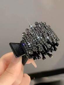 1pc Women's Fashion Alloy Rhinestone Ponytail Claw Clip, Metallic Pearl Rhinestone Hair Accessory, Claw Clips, Hair Claws, Clips For Hair, Hair Slide, Hair Barrettes