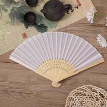8/3/1pc Silk Folding Fans, Plain Decorative Fabric Fans, Wedding Gift Bamboo Fans, DIY Desktop Hanging Decor, 2 Styles Random