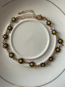 1 件女士优雅向日葵吊坠脚链，适合夏季海滩、休闲派对