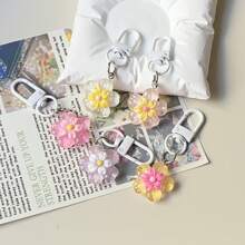 5 件/包透明双层五瓣花钥匙扣，闪光花朵吊坠装饰，适合女孩包包配件汽车配件可爱哥特 Y2k 万圣节配件教师节的小礼物