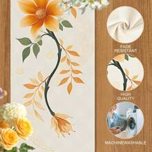 秋季花卉桌旗，奶油色背景上优雅的橙色花朵和叶子印花，秋季餐桌装饰，适合餐厅、秋季聚会和农舍家居装饰