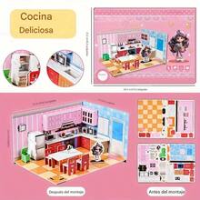Rompecabezas de cartón de personalidad creativa, habitación de casa de muñecas 3D, sala de rompecabezas de papel, juego de simulación, casa de muñecas de papel.Escenario de producto: entrega aleatoria - Multicolor - Ver 9