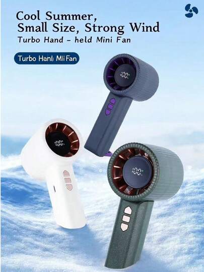 1pc Solid Color Unisex Portable USB Rechargeable Fan With Stand Hook, 100 Speeds, Mini Handheld High-Speed Turbo Fan, 1200mAh Battery, Long Lasting, Suitable For Gift, Summer, Beach, Travel, Outdoor, Home, Office, Daily Use