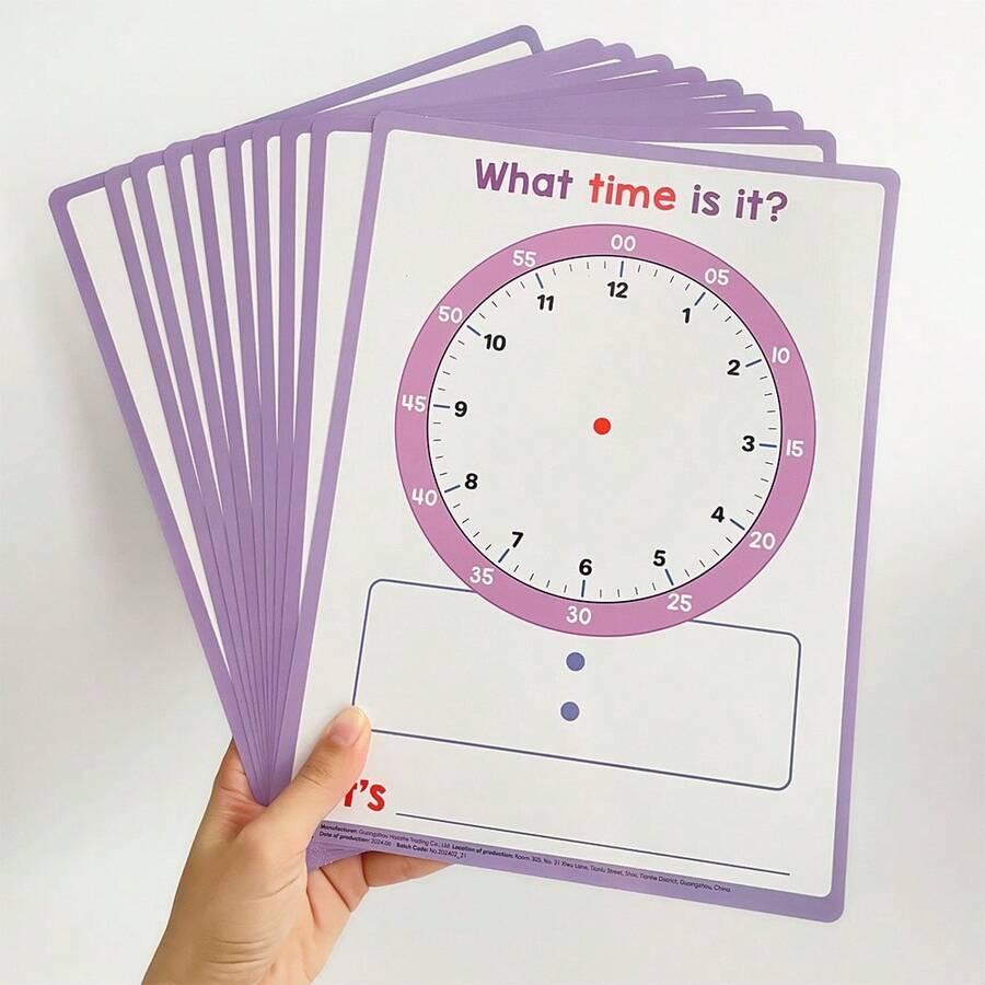 10pcs A4 Time Cognition Learning Writing Children's Clock Practice Sheets, Double-Sided Printing, Reusable - Multicolor - View 1