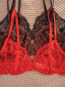 3件装女士纯色蕾丝薄杯钢圈舒适文胸 - 彩色 - 查看 6