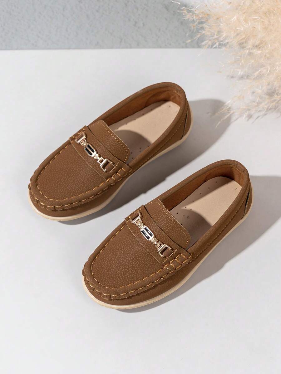 儿童乐福鞋，优雅的乐福鞋，适合男孩和女孩，百搭，可爱的圆头平底公主鞋，永恒的儿童鞋 - 棕色 - 查看 1