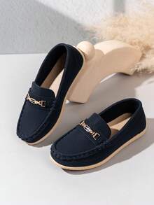 儿童乐福鞋，优雅的男孩和女孩乐福鞋，百搭，可爱的公主风格圆头平底设计，永恒的儿童鞋 - 黑色 - 查看 4